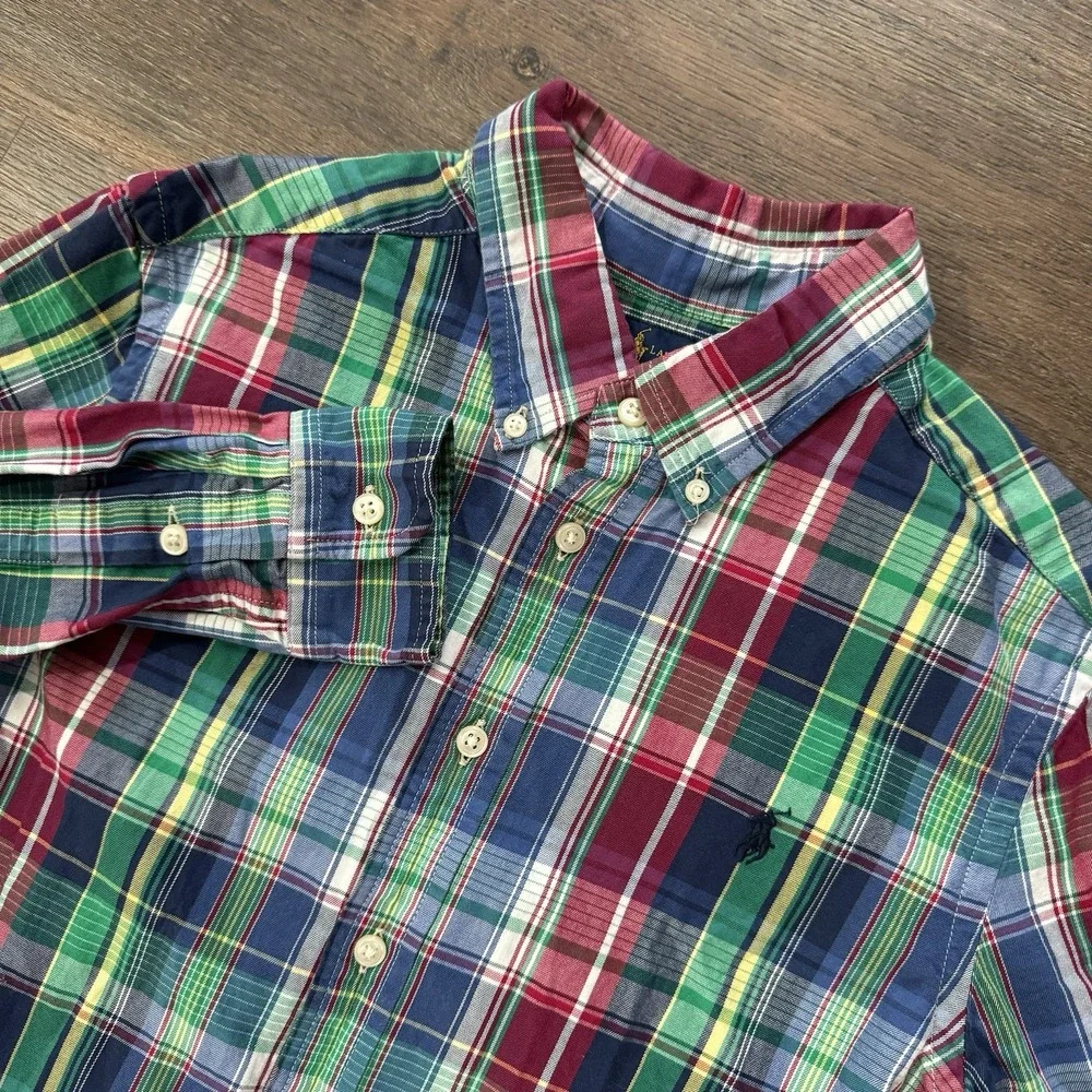Ralph Lauren Boys Multicolor Plaid Button Down Shirt Sz L Preppy Casual‎